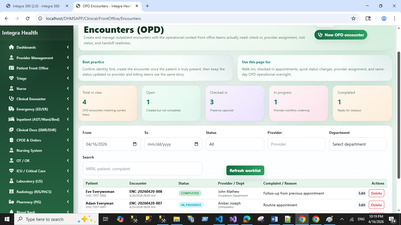 HMIS OPD encounters screenshot